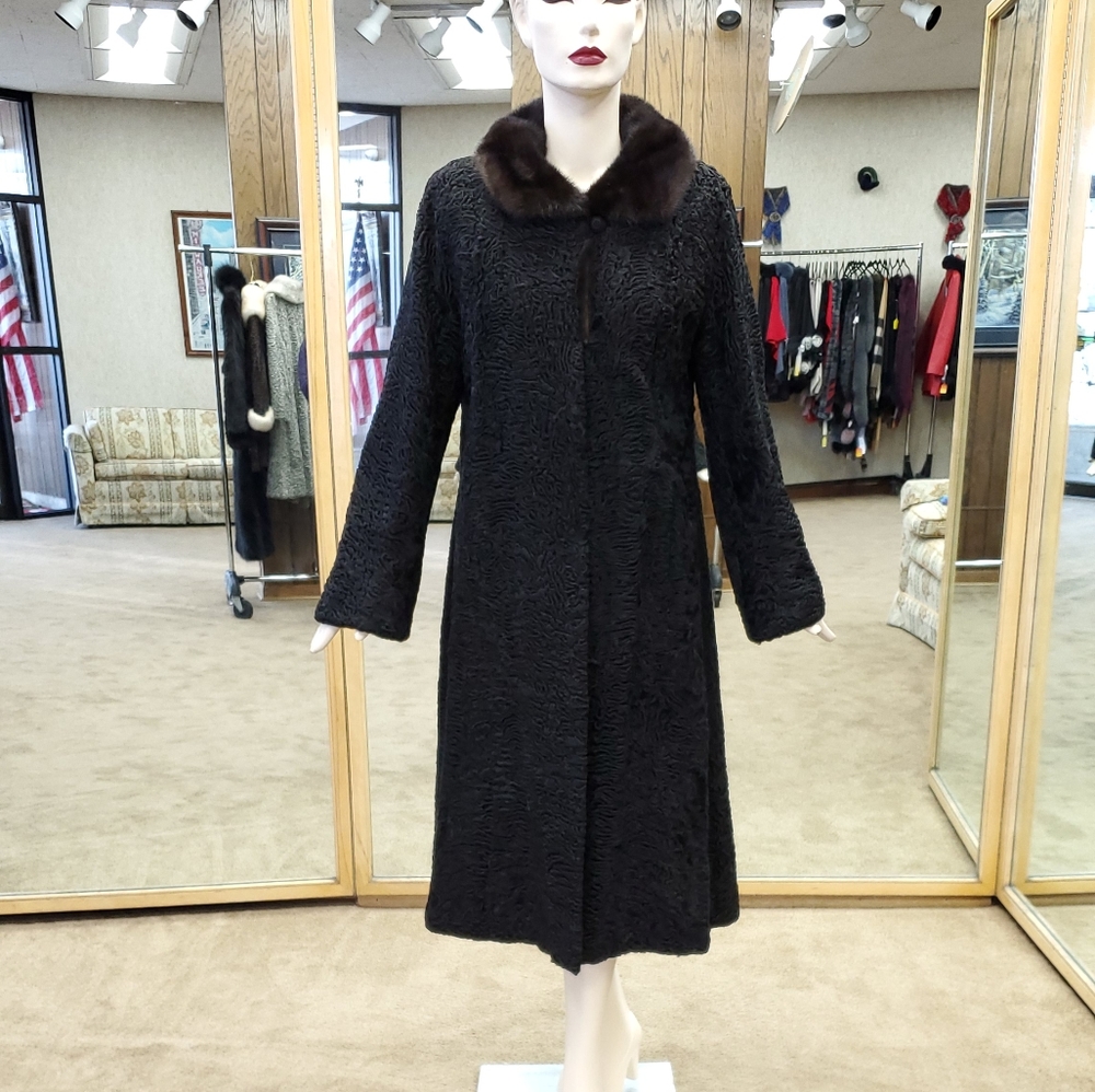 Persian Lamb Fur Coat with Mink Fur Collar